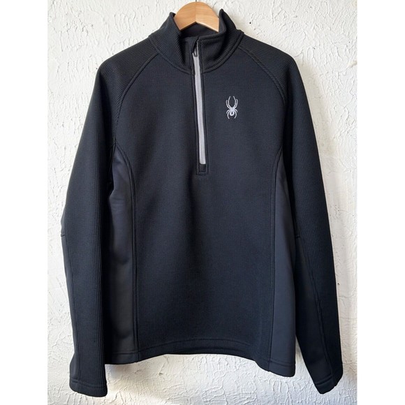Spyder 1/2 Zip Outbound Black Waffle Knit Pullover Sweater - Men's M - Picture 1 of 11